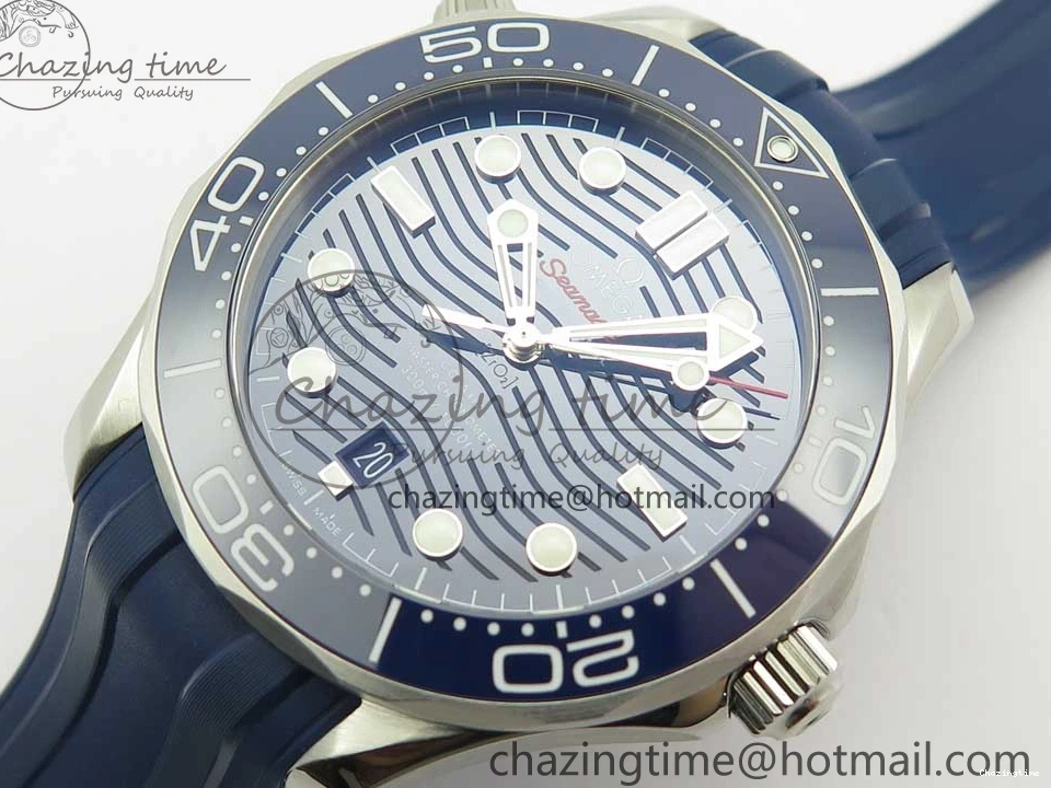 0321 Lightweight 2018 Seamaster Diver 300M VSF 1:1 Best Edition Blue Ceramic Blue Dial on Blue Rubber Strap A8800 V2 (Black Balance Wheel) 7961